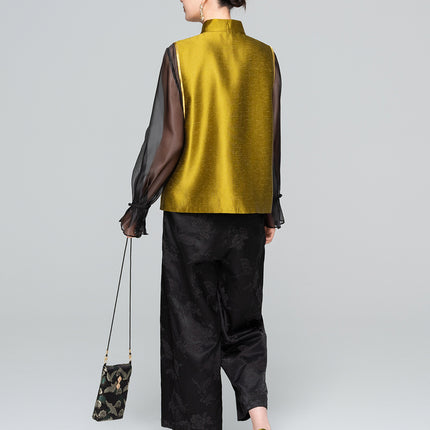 【Zhihetang】2026 Spring New Style New Chinese Style Stand Collar Buttoned Vest for Women, High-End Sleeveless Layered Vest