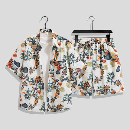 Men's Ins Summer Loose Short-Sleeved Shorts Suit Trendy and Handsome Beach Floral Couple Clothes Hawaiian Style Shirt