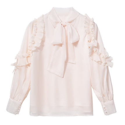 Early Spring 2025 New French Style Cold Design Sense Niche Wear Solid Color Collar Lace Chiffon Shirt