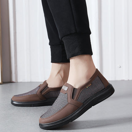 Large Size Old Beijing Cloth Shoes for Men, Breathable Spring and Autumn Men's Single Shoes, Middle-Aged and Elderly Dad Shoes, Size 47 Slip-On Shoes with Color-Blocking Design