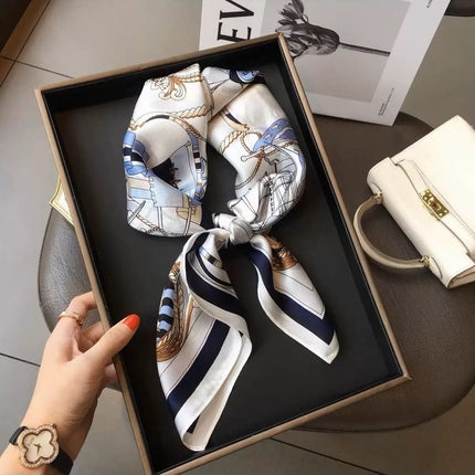Nice-Looking Small Silk Scarf Korean Ins Style Versatile Fashionable Spring & Fall Decorative Square Scarf Tied Hair Tied Bag Thin Scarf