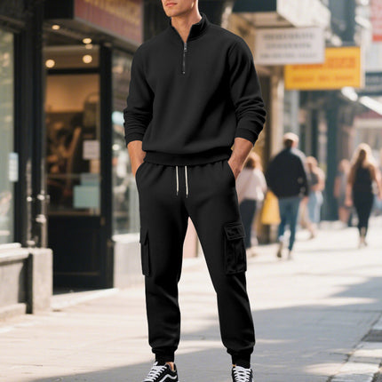 Cross-Border Autumn and Winter Men's Clothing Amazon Sweatshirt Set Men's Casual Fleece-Lined Warm Zipper Men's Workwear Pants Set