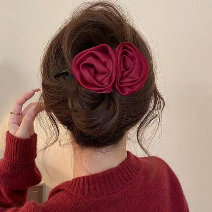 Autumn and Winter Korean Style Large Flower Hairclip Women's High-end Sense Back-of-the-Head Disc Hair Grab Clip Mori Style Fabric Duckbill Clip Headwear