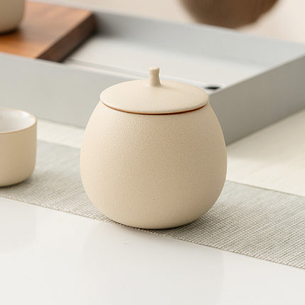 Beige Ceramic Tea Can Empty Can Small Sealed Can Household Black Tea Pu'Er Longjing Storage Tea Can Moisture-Proof Storage Can