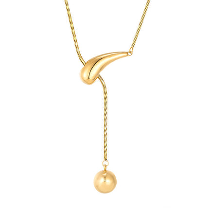 Creative drawstring water drop ball necklace titanium steel electroplating 18K gold high-grade sweater chain women's simple pendant wholesale