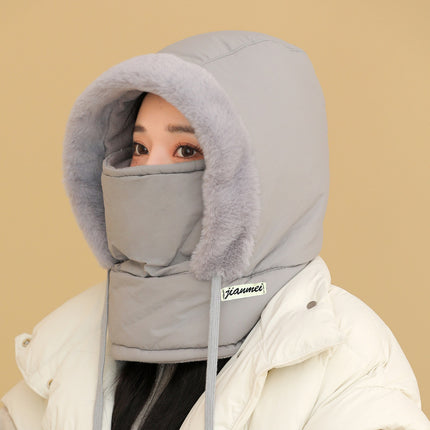 Winter Hat Warm Lei Feng Hat for Men and Women with Ear Protection, Fleece-Lined, Thickened, Cold-Proof Mask, Neck Gaiter Integrated Hat, Cycling Hat