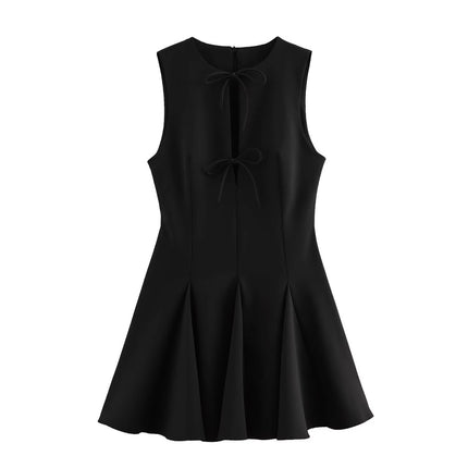 2025 Cross-Border Foreign Trade Wholesale Summer Suede Split Design Tea Break Style Large Hem Sleeveless Dress