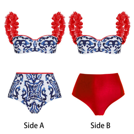 2024 European and American Amazon AliExpress one-piece swimsuit backless applique blue and white porcelain printed swimsuit suit women's 2366