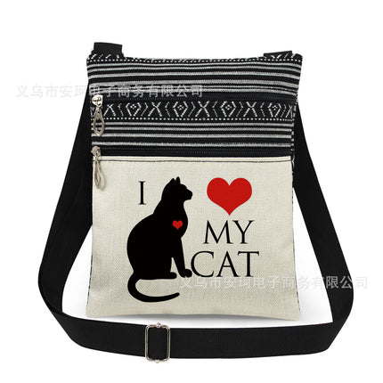 Cross-Border New Product Double Zipper Cat Print Single Shoulder Crossbody Bag Ultra-Light Cross-Border Style Messenger Bag Fashionable and Cute Women's Bag
