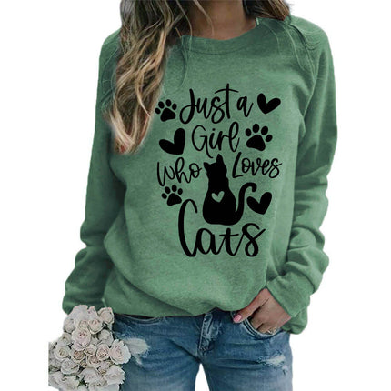 Who loves cats printed crew neck coat European size ladies coat long sleeve cross-border foreign trade supply