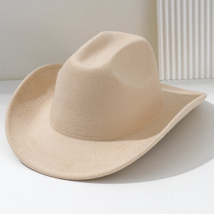Solid Color Light Board Felt Western Cowboy Hat Outdoor Autum Hat Women's Simple French Hat Men's High-End