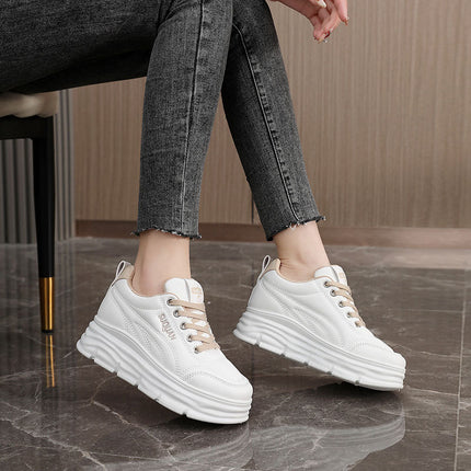 W3685 New Pure Color 2025 Summer White Shoes Thick Sole Inner Heightening Wear-Resistant Casual Shoes Student Sneakers