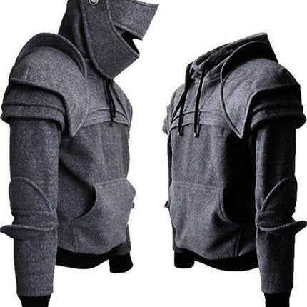 Halloween Sweatshirt Male Knight Hooded Elbow Guard Drawstring Mask Pullover Kangaroo Bag Solid Color Jacket Sweatshirt Cos