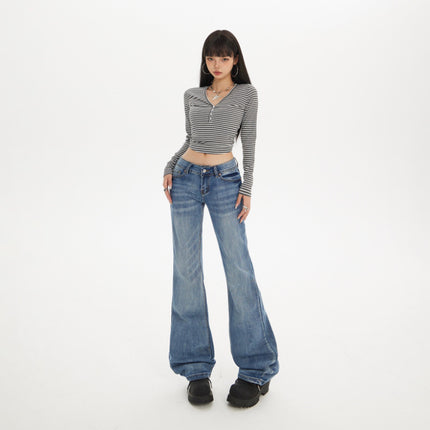 2025 New American Retro Hot Girl Low-Waist Flared Pants Slim Fit Versatile Slightly Stretchy Autumn and Winter Women's Jeans