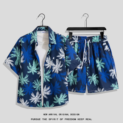 Men's Ins Summer Loose Short-Sleeved Shorts Suit Trendy and Handsome Beach Floral Couple Clothes Hawaiian Style Shirt