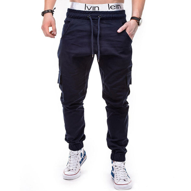 Cross-Border New European Size Men's Fashion Solid Color Side Pocket Drawstring Waistband Casual Jogger Pants New Military Green