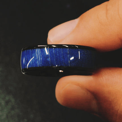 Cross-Border Popular Stainless Steel Ring European and American Men's Personalized Black Bottom Blue Wood Starry Sky Spot Ring Ring Wholesale