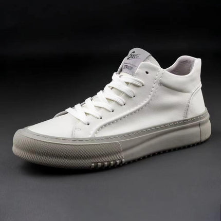 European station men's shoes genuine leather high-top shoes 2024 Four Seasons New breathable casual white shoes trendy all-matching board shoes