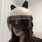 Khaki brown short glasses + black cat ears