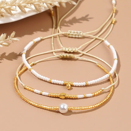 2025 European and American Cross-Border New Personalized 4-Piece Set of Pearl Chain Bracelets That Can Be Stacked with Paper Clip Chain Accessible Luxury Hand Accessories