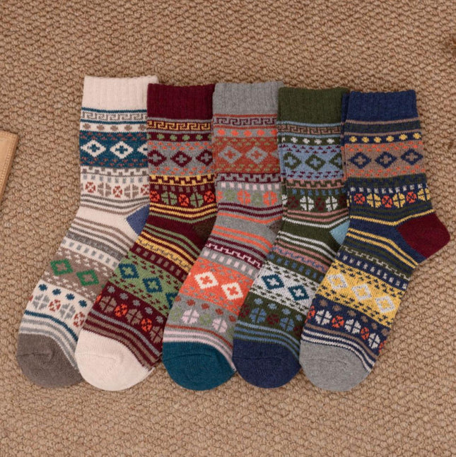 5-10 pairs of retro thick line socks men's stockings autumn and winter warm thickened men's ethnic totem socks winter