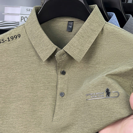 2025 Light Luxury Men's Polo Short-Sleeved Pure Color Casual Versatile Lapel Chest Pressed Label Men's Half-Sleeved Top T-Shirt