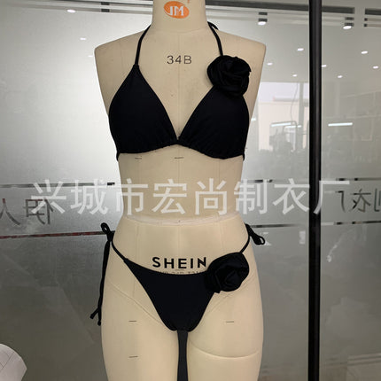 European and American High-grade Bikini Three-dimensional Rose Flower Swimsuit Beach Sexy Swimsuit Cross-border Bikini Split Swimsuit