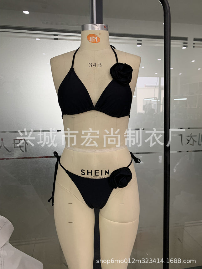 European and American High-grade Bikini Three-dimensional Rose Flower Swimsuit Beach Sexy Swimsuit Cross-border Bikini Split Swimsuit