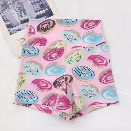 High-Waisted Butt-Lifting Naked-Feel Brushed Yoga Shorts Voxy Printed Summer High-Elastic Quick-Drying Three-Quarter Pants