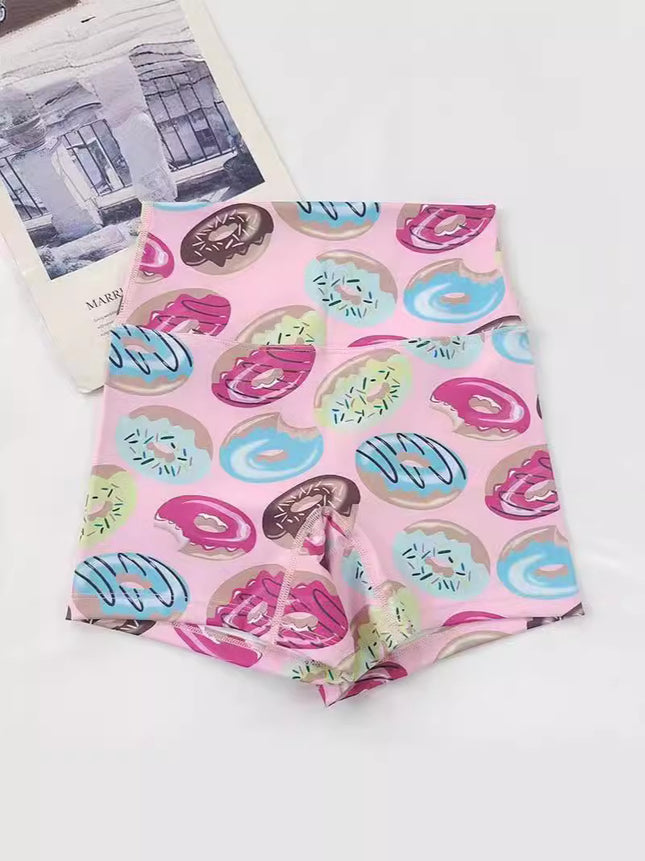 High-Waisted Butt-Lifting Naked-Feel Brushed Yoga Shorts Voxy Printed Summer High-Elastic Quick-Drying Three-Quarter Pants