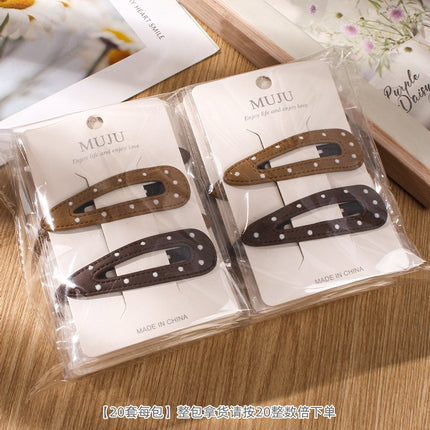 Light Luxury Small Fragrant Style Dot Hairpin 2 Pair-mounted BB Clip Advanced Sense PU Leather Side Clip Hairpin Broken Hair Bangs Clip