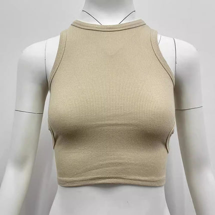 2024 Summer Cross-Border New I-Shaped Vest European and American Ins Sports Short Navel-Baring Cut Out Sleeveless Top for Women