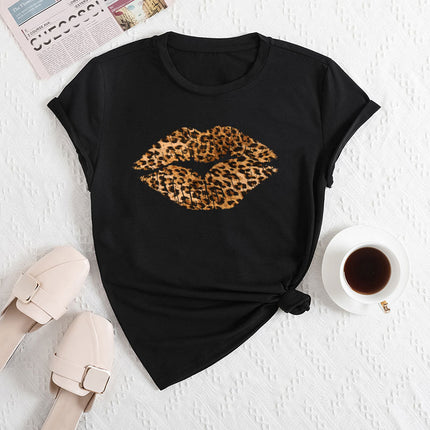 2025 Export Women's Independent Station Tem Clothing Cross-Border E-Commerce Ebay Amazon Lip Print Polyester T-Shirt