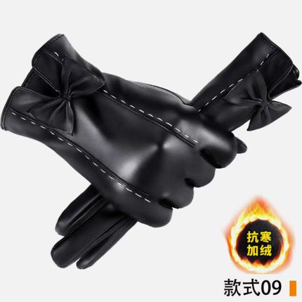 Wholesale men's leather gloves winter riding warm waterproof windproof fleece-lined thickened Korean gloves women driving touch screen