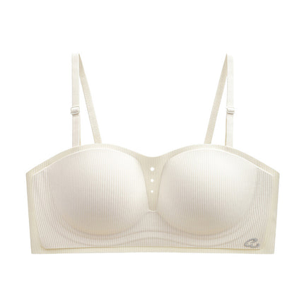 Spring and Summer New Strapless Push-up Bra Women's Upper Bra Thin Half Cup Traceless Shoulder Strap Anti-slip Anti-drop Half Cup Underwear