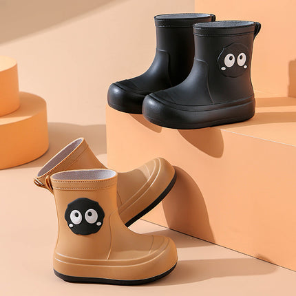 Japanese Style Cute Parent-Child Non-Slip Cute Black Coal Ball Rain Boots Soft Bottom Wading Cotton Breathable Fashionable All-Match Shoes