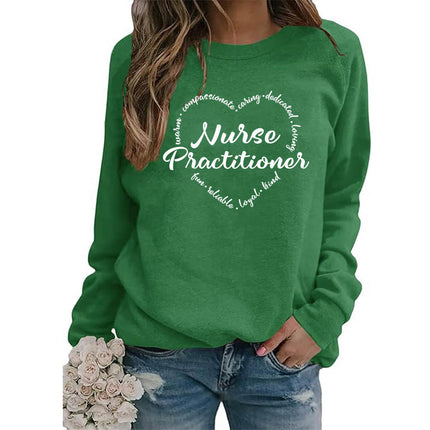 Foreign trade supply nurse practitioner printed round neck top sweater European size women's coat long sleeve span