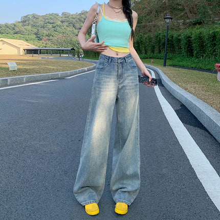 Light Color Wide Leg Jeans Women's 2025 Summer New Style Straight Loose High Waist Dummy Slimming All-match Mop Pants