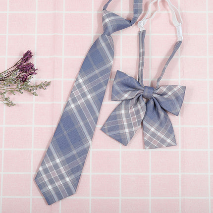 Japanese and Korean striped jk/dk college style men's and women's red cyanotic gray blue shirt accessories tie-free collar set