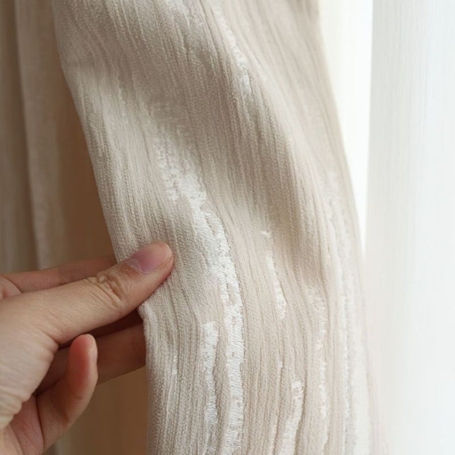 French Cream Chenille Curtain for Living Room Advanced Light Luxury Bedroom Semi-Shaded Thickened Modern Simple Wood Grain