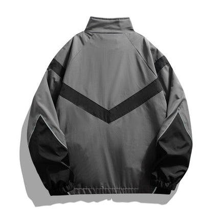 Russian Foreign Trade Trendy Brand Reflective Patchwork Stand-Up Collar Jacket Spring and Autumn Loose Sports Casual Jacket for Men