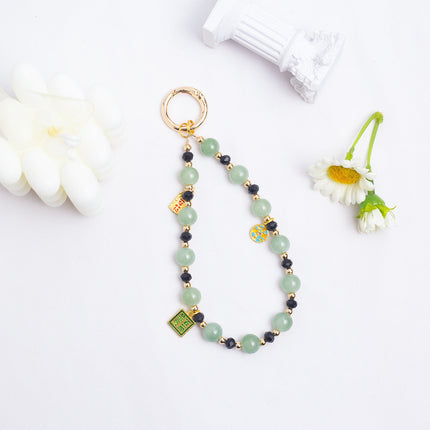 Glass Mobile Phone Chain Car Keychain Pendant Imitation Green Agate Wrist Lanyard Retro Safety Marshal