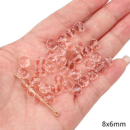 Glass Pink Transparent Solid Color Round Beads Crystal Beads Wheel Beads Slub Handmade Bracelet Bracelet Necklace Jewelry