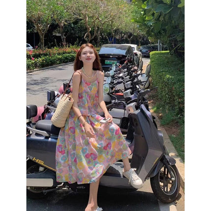 Floral French suit Women's Sling Top Summer New Skirt Elegant Skirt Seaside Vacation Two-piece Set