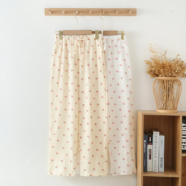 Women's Pajama Pants Summer Thin Pants Air Conditioning Pants Casual Loose Home Pants Outer Wearing Pure Cotton Double-Layer Yarn Loose
