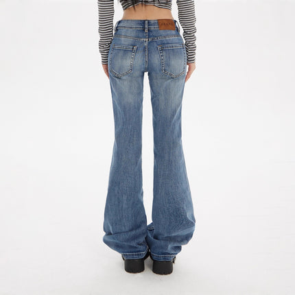 2025 New American Retro Hot Girl Low-Waist Flared Pants Slim Fit Versatile Slightly Stretchy Autumn and Winter Women's Jeans