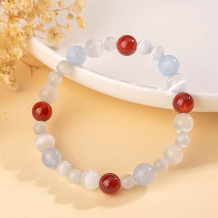 Xiaohongshu's Popular Crystal Bracelet, Natural Red Agate and White Cat's Eye Beaded Bracelet, Exquisite Ready-To-Ship Wholesale for Market Stalls