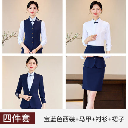 Blue Ladies Professional Suit Vest suit Hotel Front Desk KTV Reception Chinese Restaurant Waiter Work Clothes