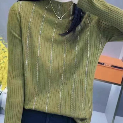 Spring and Autumn New Style Diamond Half Turtleneck Sweater Pullover Wool Loose Versatile Sweater Western Style Bottoming Shirt Wholesale