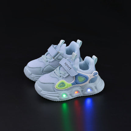 Spring and Autumn New Children's Luminous Mesh Shoes Men's and Women's Baby Shoes Lights Soft Sole Children's Velcro Casual sneaker Trendy